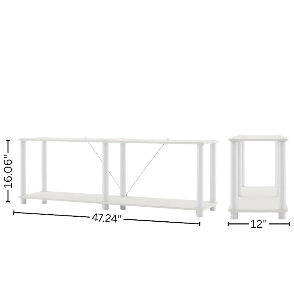 White Standing Shelf – 2 Tier Display Shelf with Horizontal Bookshelf Design