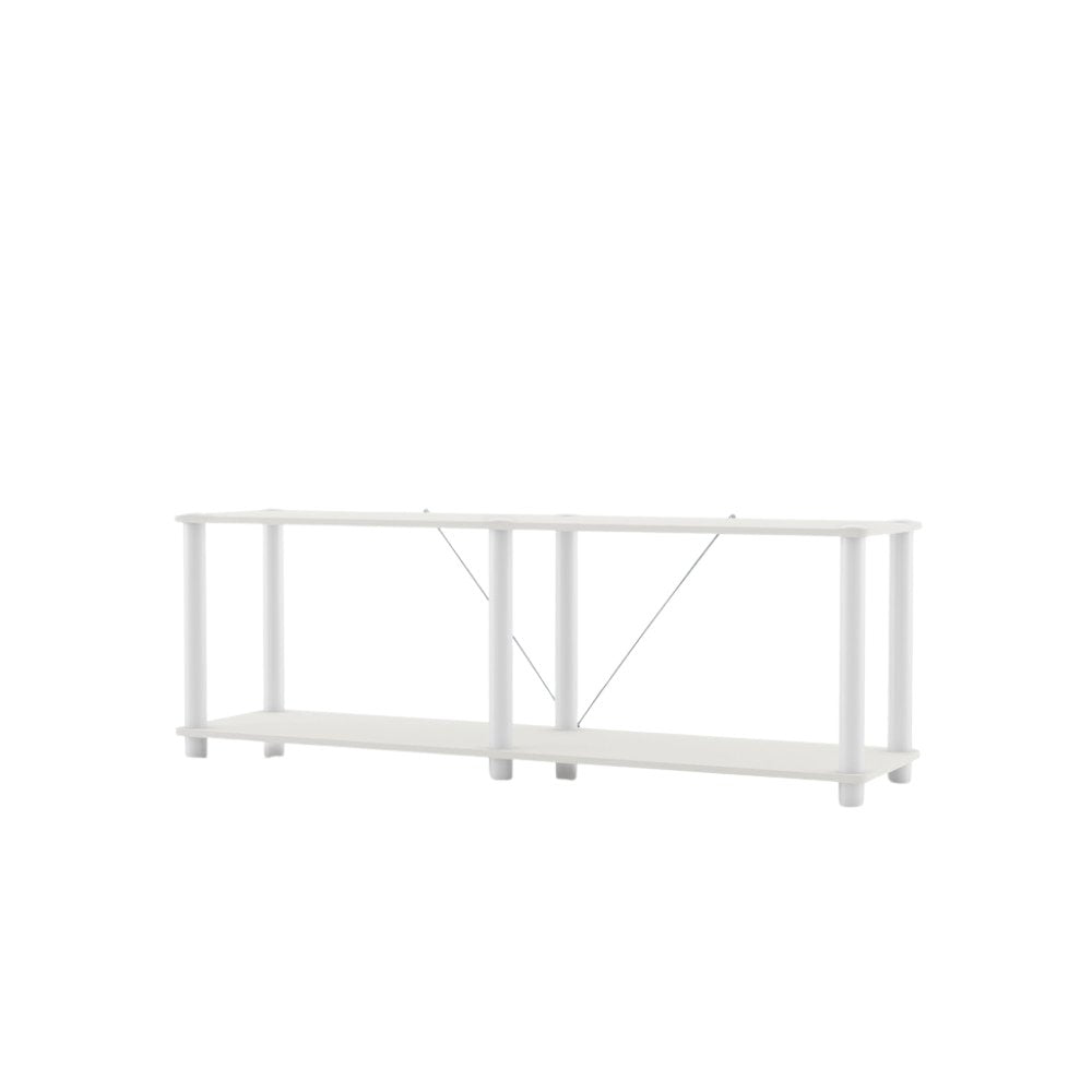 White Standing Shelf – 2 Tier Display Shelf with Horizontal Bookshelf Design