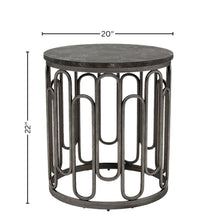 Gray Marble Top Round End Table with Black Iron Base – Small Marble End Table