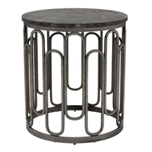Gray Marble Top Round End Table with Black Iron Base – Small Marble End Table