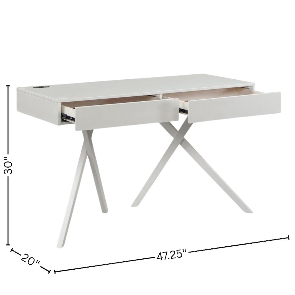 White Wood Desk with Storage – Small Desk with 2 Drawers, 2 USB Ports, Outlets
