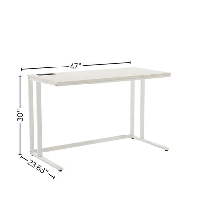 White Writing Desk – Metal Computer Desk With USB and Power Outlets