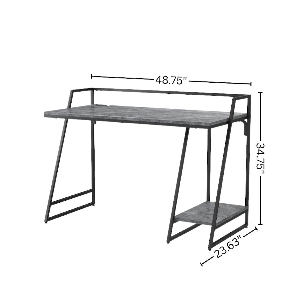 Gray Writing Desk – Metal Computer Desk or Home Office Table with USB