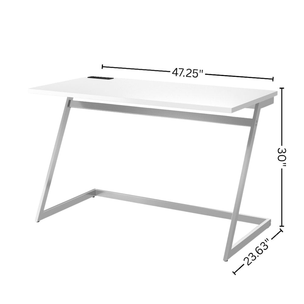 White Writing Desk – 47 Inch Steel Frame Computer Desk with USB