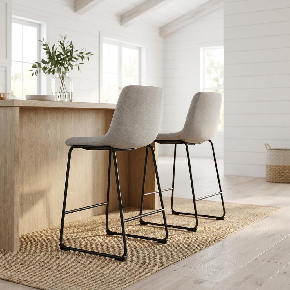 Grey upholstered dining chairs, set of 2, modern design, comfortable seating
