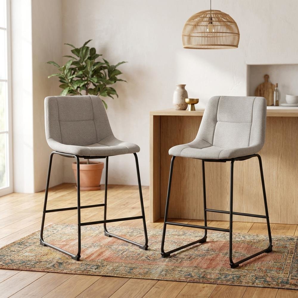 Grey upholstered dining chairs, set of 2, modern design, comfortable seating