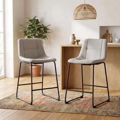 Grey upholstered dining chairs, set of 2, modern design, comfortable seating