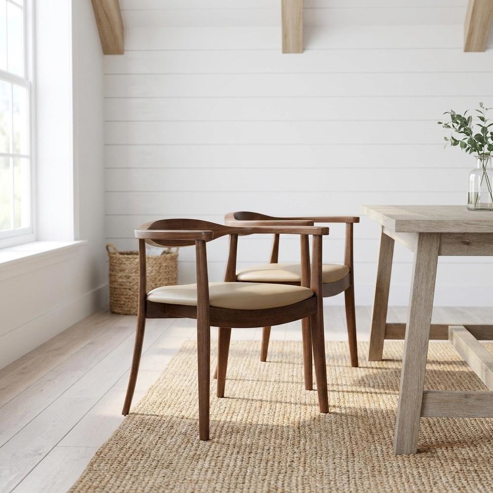 Rich Walnut Solid Wood Dining Chairs (Set of 2) with Comfortable Seating