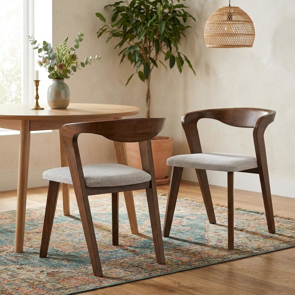 Rich Walnut Dining Chairs with Solid Wood Construction in Set of 2
