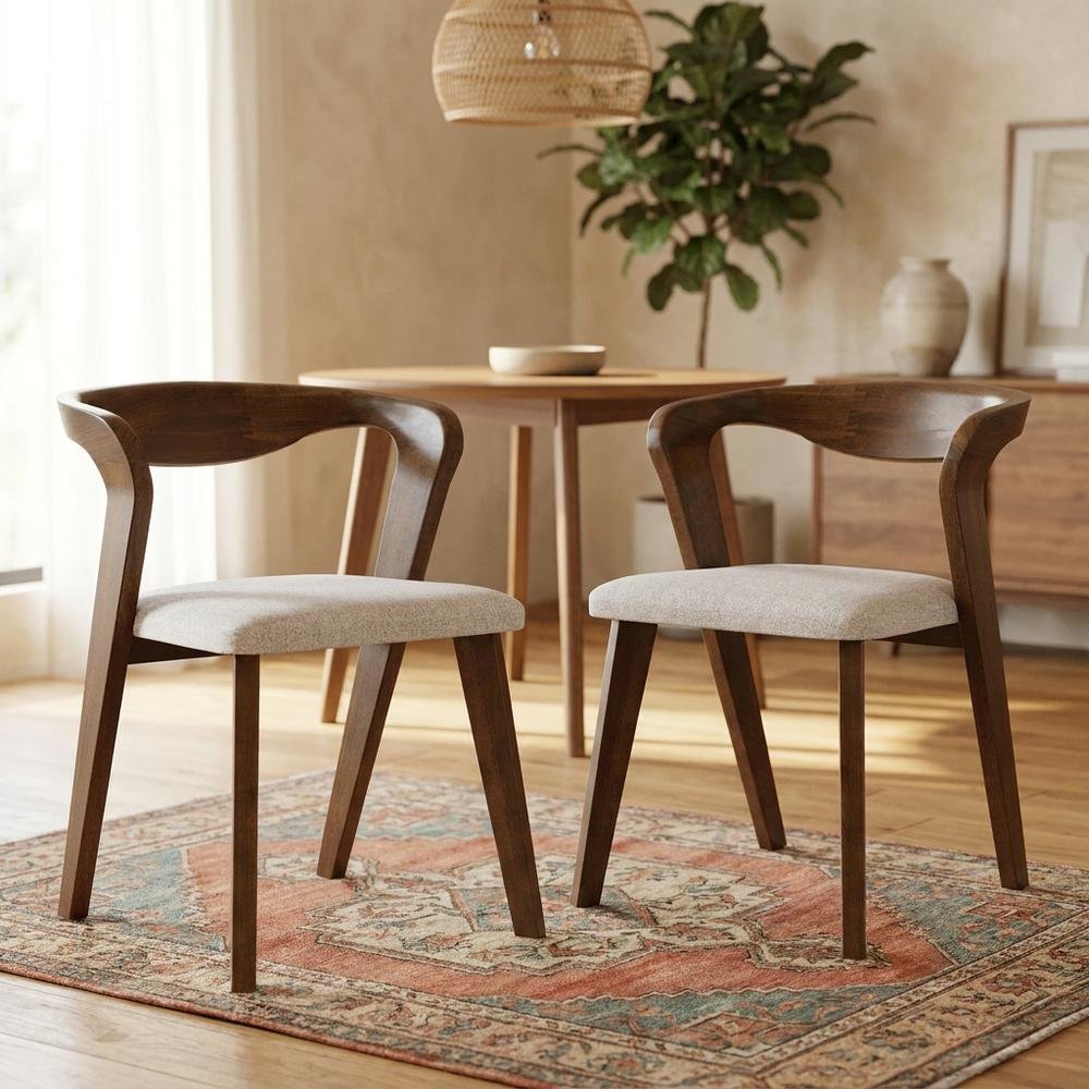 Rich Walnut Dining Chairs with Solid Wood Construction in Set of 2