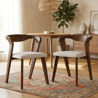 Rich Walnut Dining Chairs with Solid Wood Construction in Set of 2
