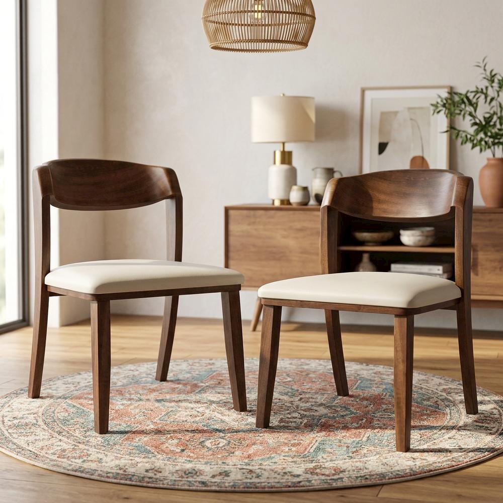 Rich Walnut Dining Chairs Set of 2 with Solid Wood Frame and Comfortable Seating