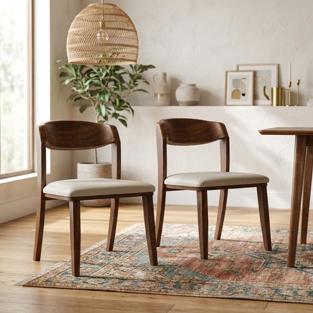 Rich Walnut Dining Chairs Set of 2 with Solid Wood Frame and Comfortable Seating