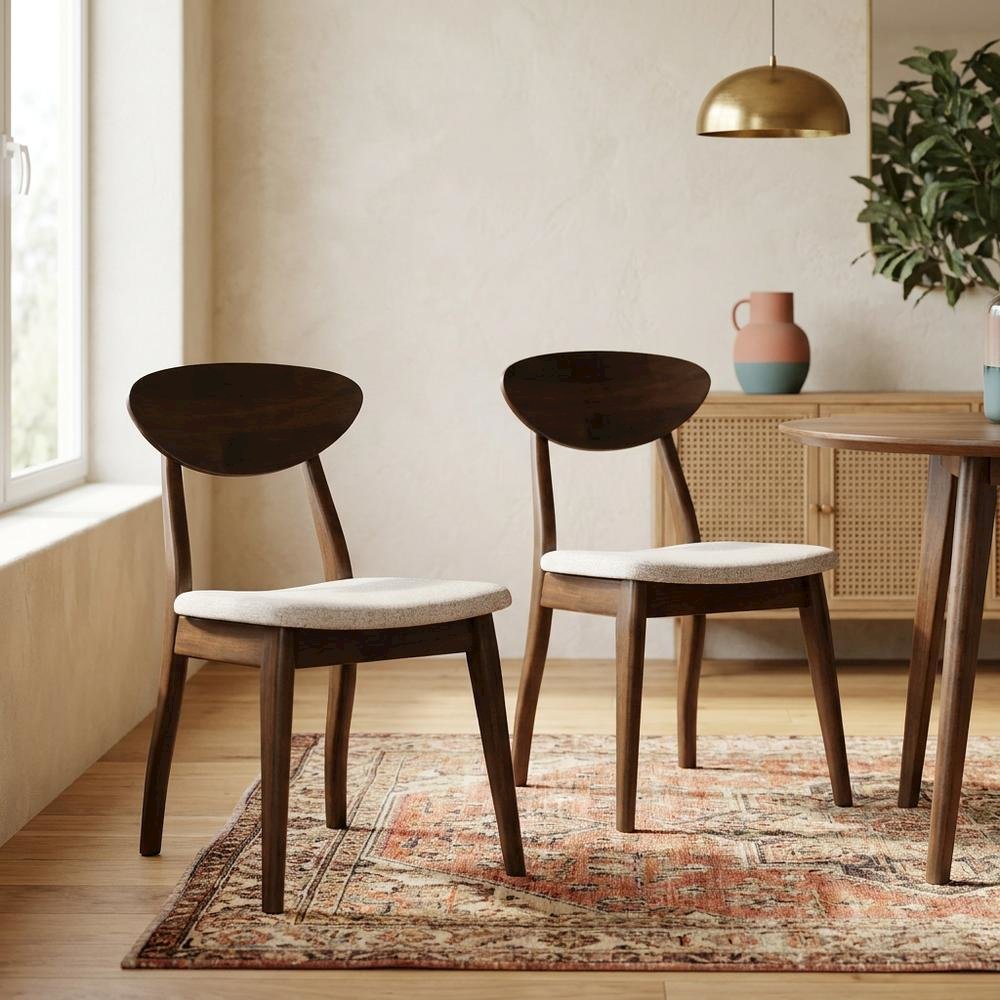 Rich Walnut Solid Wood Dining Chairs - Set of 2