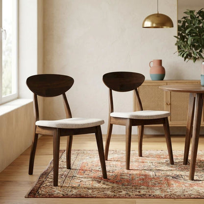 Rich Walnut Solid Wood Dining Chairs - Set of 2