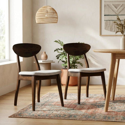 Rich Walnut Solid Wood Dining Chairs - Set of 2