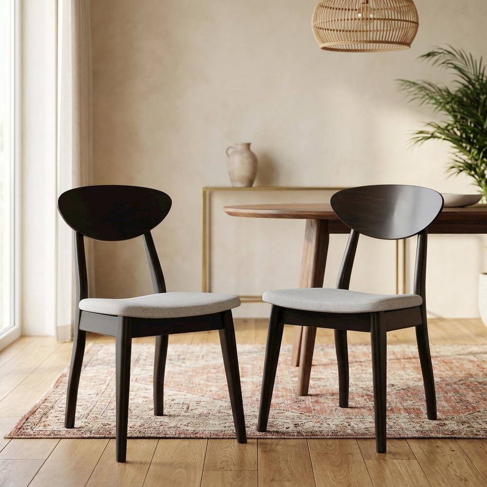 Black Wenge Dining Side Chairs Set of 2 with Solid Wood Design