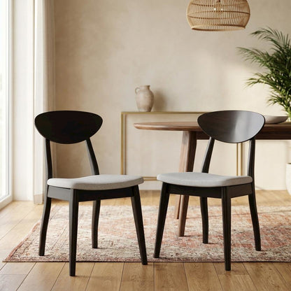 Black Wenge Dining Side Chairs Set of 2 with Solid Wood Design