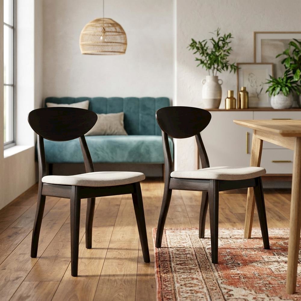 Black Wenge Dining Side Chairs Set of 2 with Solid Wood Design