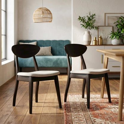 Black Wenge Dining Side Chairs Set of 2 with Solid Wood Design