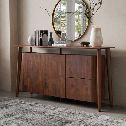 Pradan Rich Walnut Solid Wood 2-Drawer Dining Server