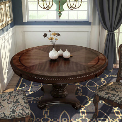 Ramsaran Wood Pedestal Round Dining Table in Brown Cherry