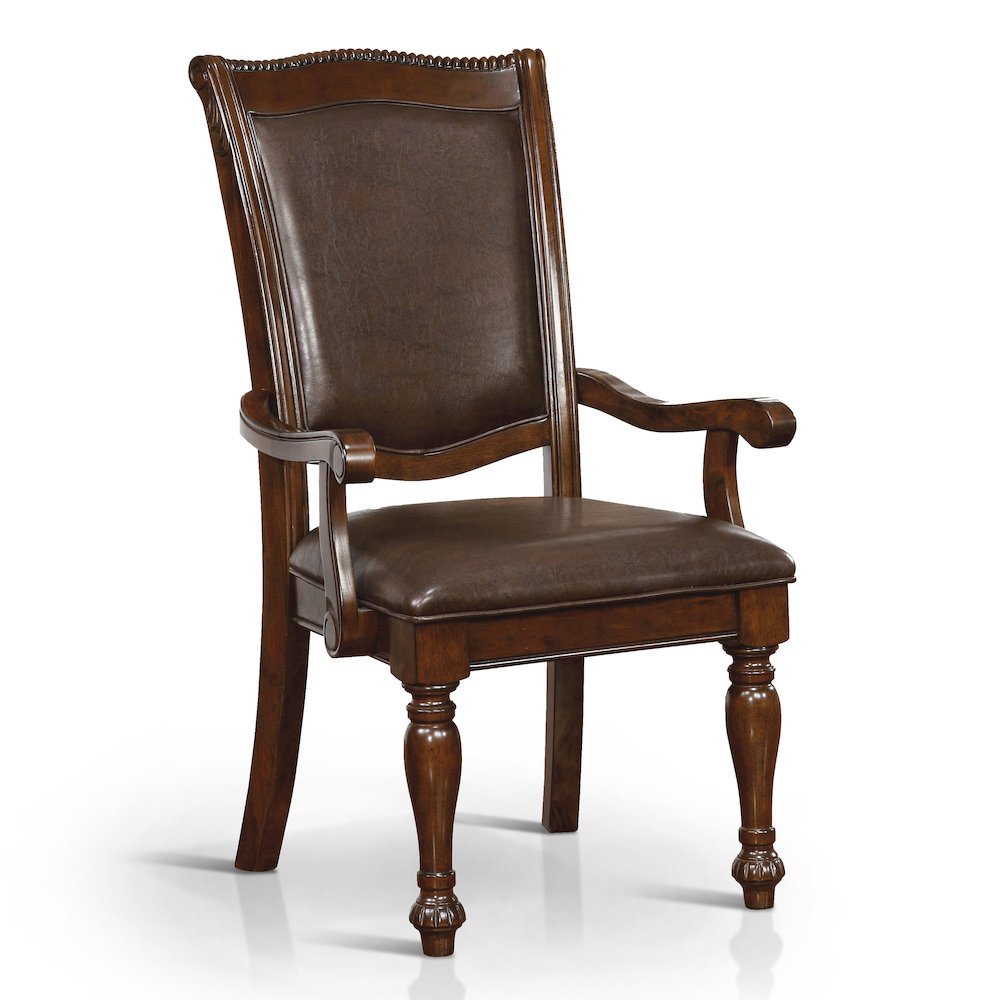 Alstroemeria Wood Faux Leather Arm Chair in Brown Cherry (Set of 2)