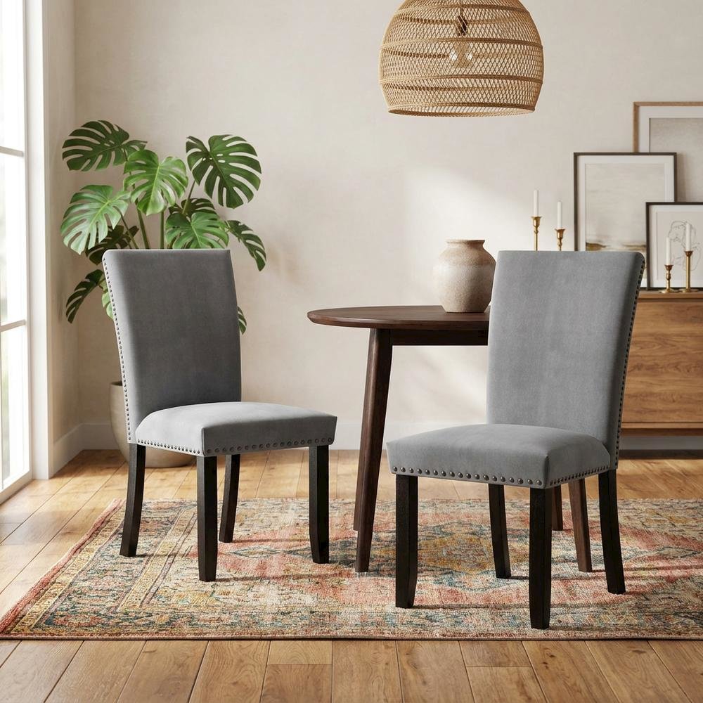 Light Grey Upholstered Side Chair Set with Comfortable Seat and Modern Design