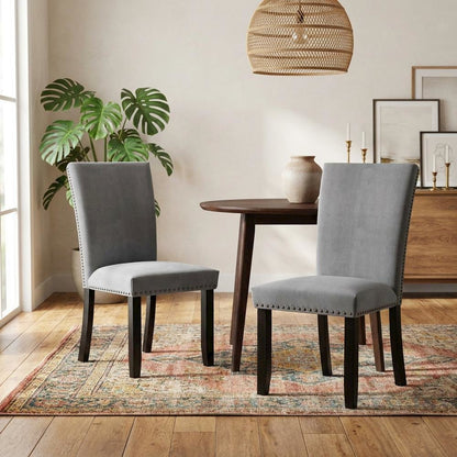 Light Grey Upholstered Side Chair Set with Comfortable Seat and Modern Design