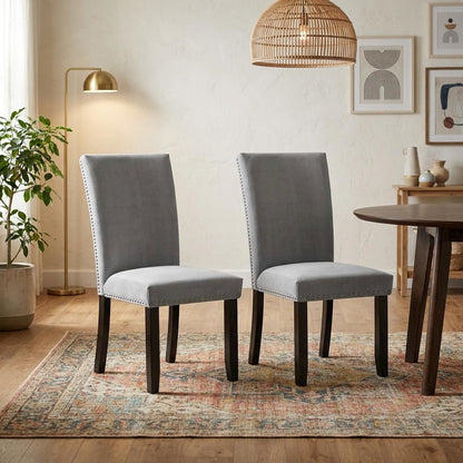 Light Grey Upholstered Side Chair Set with Comfortable Seat and Modern Design