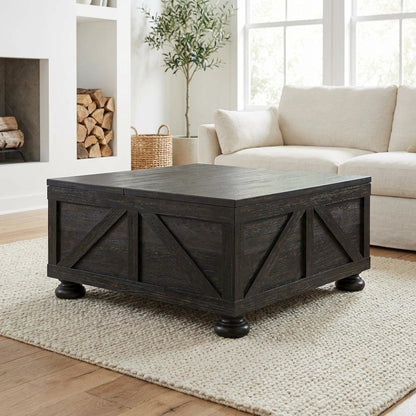 Black Wood Hidden Storage Coffee Table with Pine Veneer and MDF