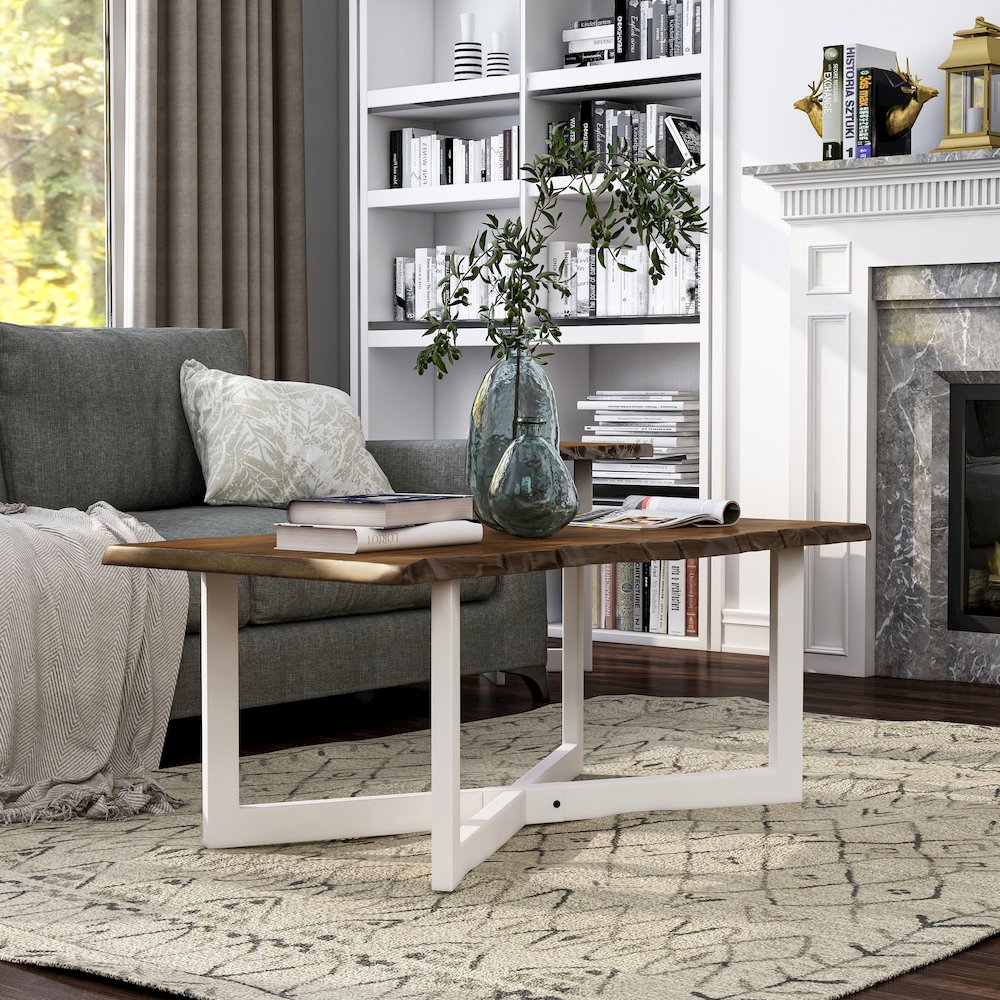 Baletto Contemporary Wood Coffee Table in Oak and White