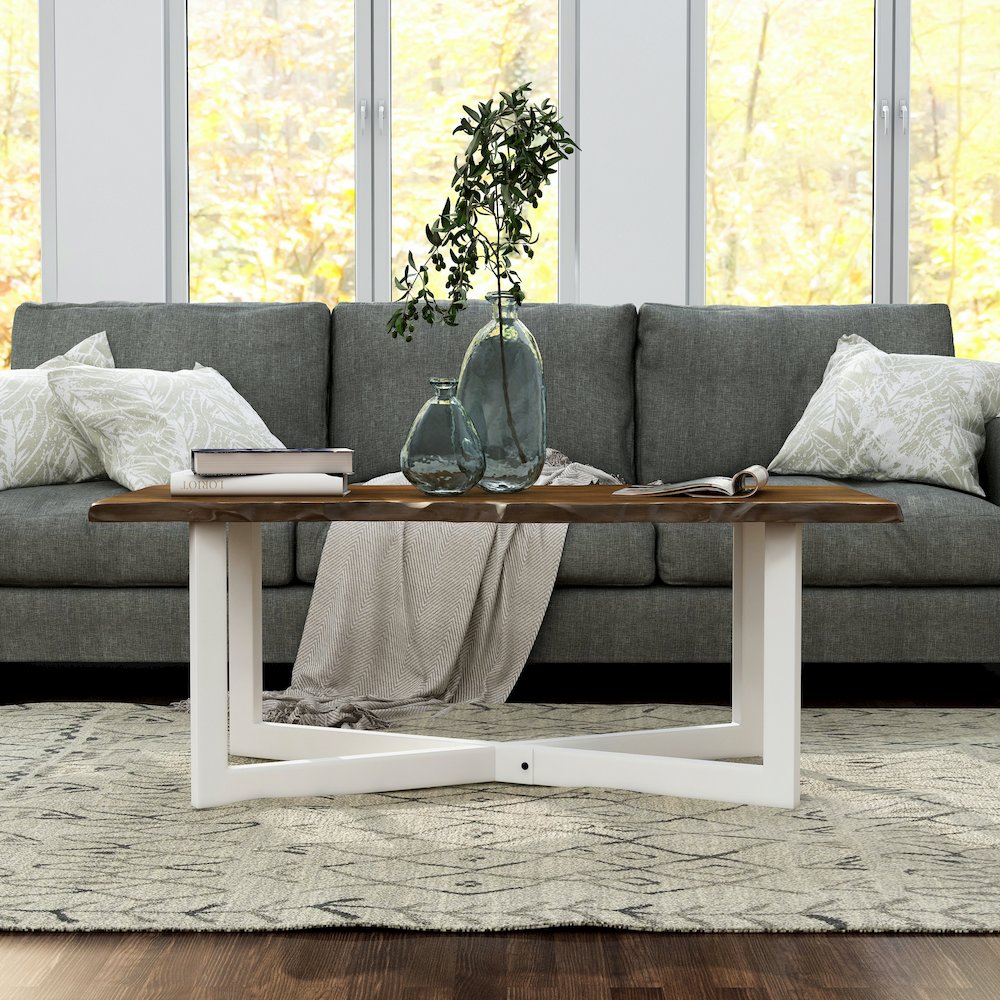 Baletto Contemporary Wood Coffee Table in Oak and White