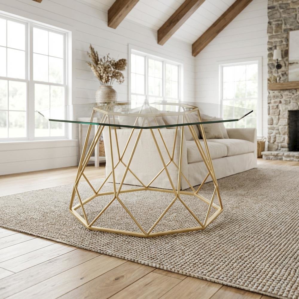 Gold Steel and Tempered Glass Coffee Table with Contemporary Style