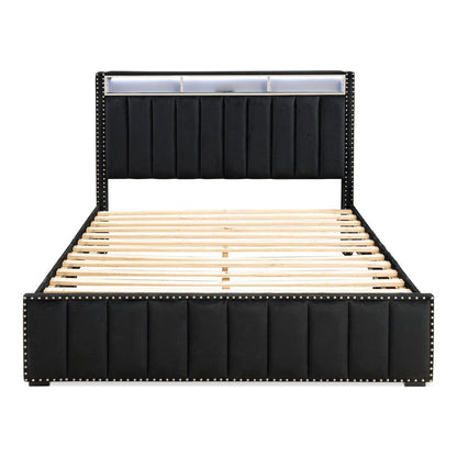 Fynor Velvet Kids Platform Bed with LED and USB Ports