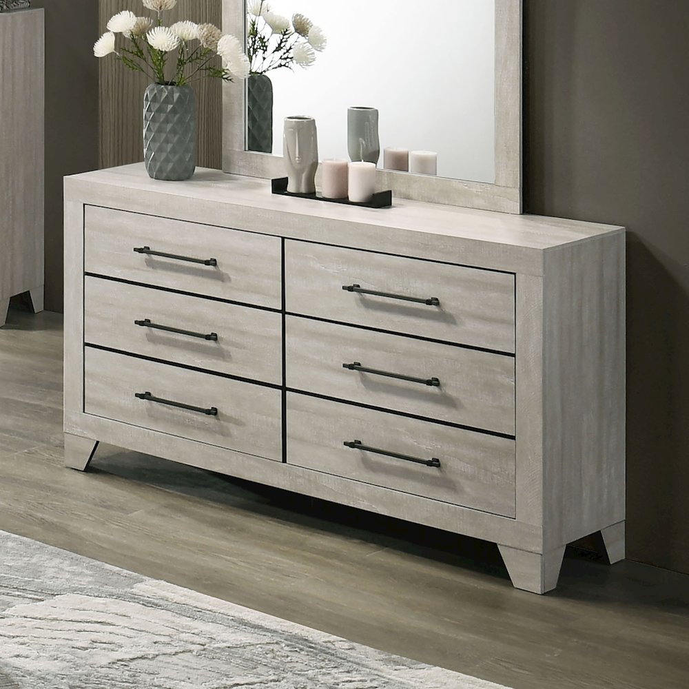 Baurke Modern Wood 6-Drawer Dresser in Light Gray