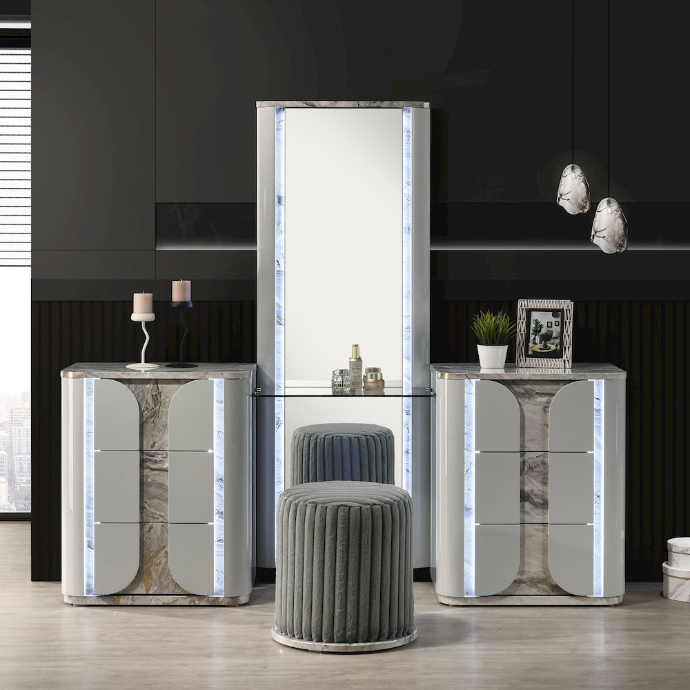 Agena Modern 3-Piece Wood Vanity Set with LED in Light Gray