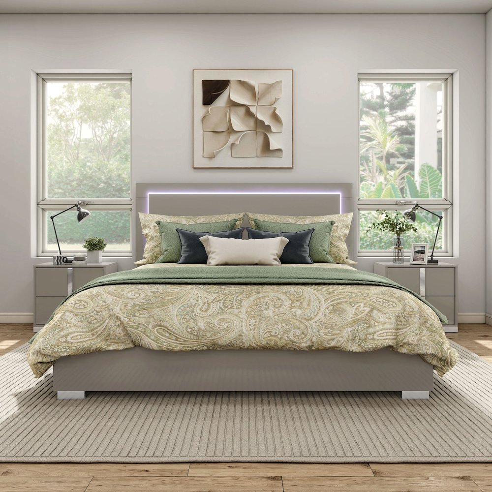 Jiar Modern 3-Piece Panel Bed and 2-Nightstand Bedroom Set
