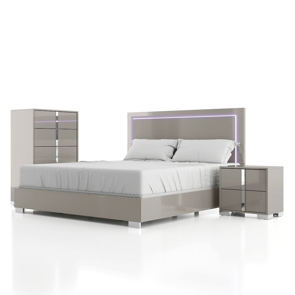 Jiar Modern 3-Piece Panel Bedroom Set with LED on Headboard