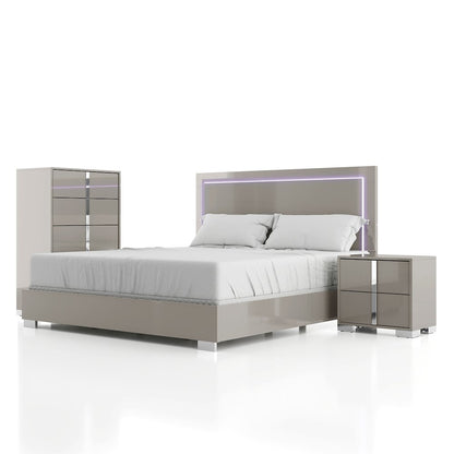 Jiar Modern 3-Piece Panel Bedroom Set with LED on Headboard