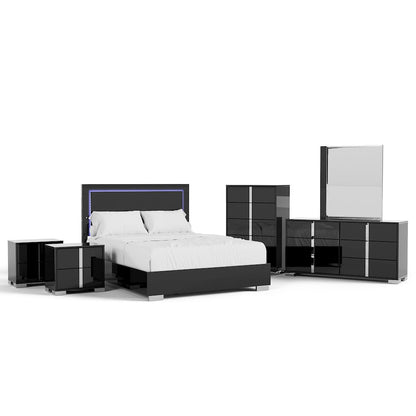 Jiar Modern 6-Piece Panel Bedroom Set with LED on Headboard