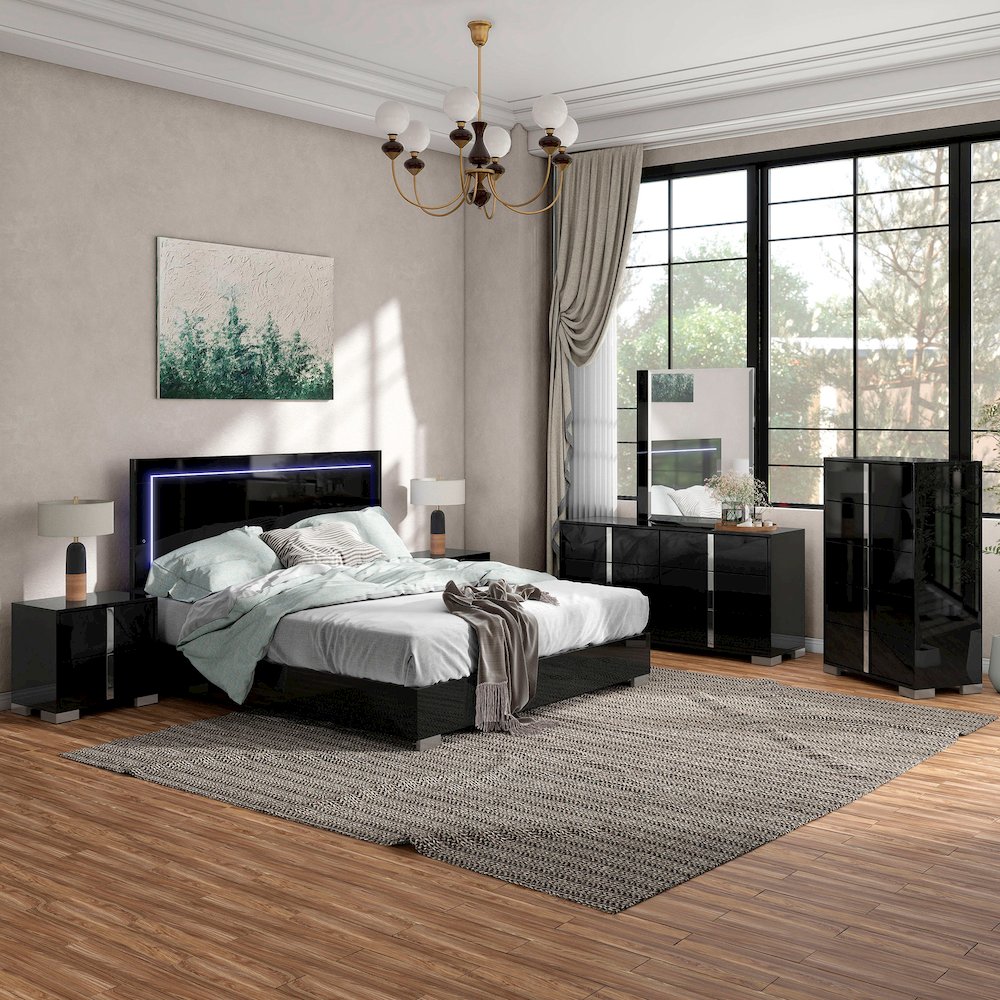 Jiar Modern 6-Piece Panel Bedroom Set with LED on Headboard