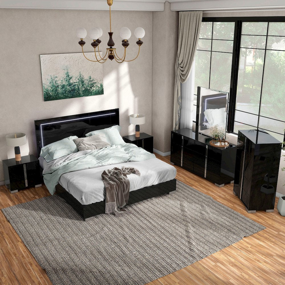 Jiar Modern 6-Piece Panel Bedroom Set with LED on Headboard