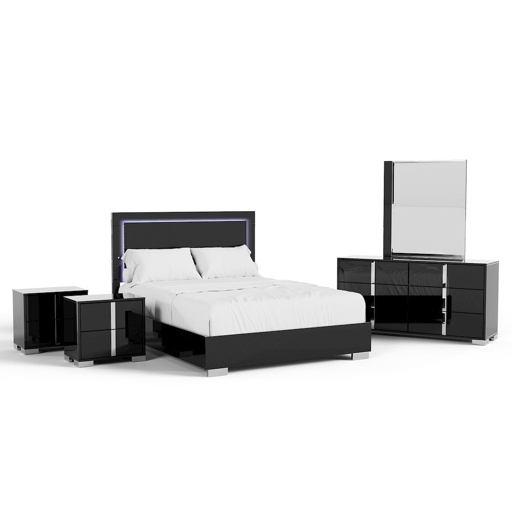 Jiar Modern 5-Piece Panel Bedroom Set with LED on Headboard