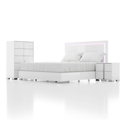 Jiar Modern 3-Piece Panel Bedroom Set with LED on Headboard
