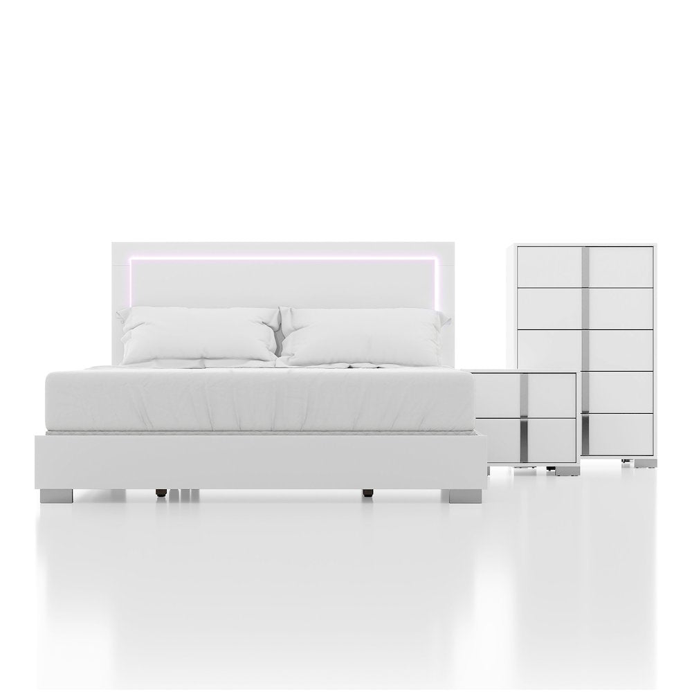 Jiar Modern 3-Piece Panel Bedroom Set with LED on Headboard