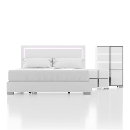 Jiar Modern 3-Piece Panel Bedroom Set with LED on Headboard