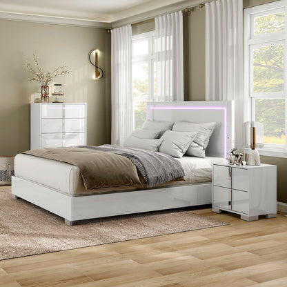 Jiar Modern 3-Piece Panel Bedroom Set with LED on Headboard
