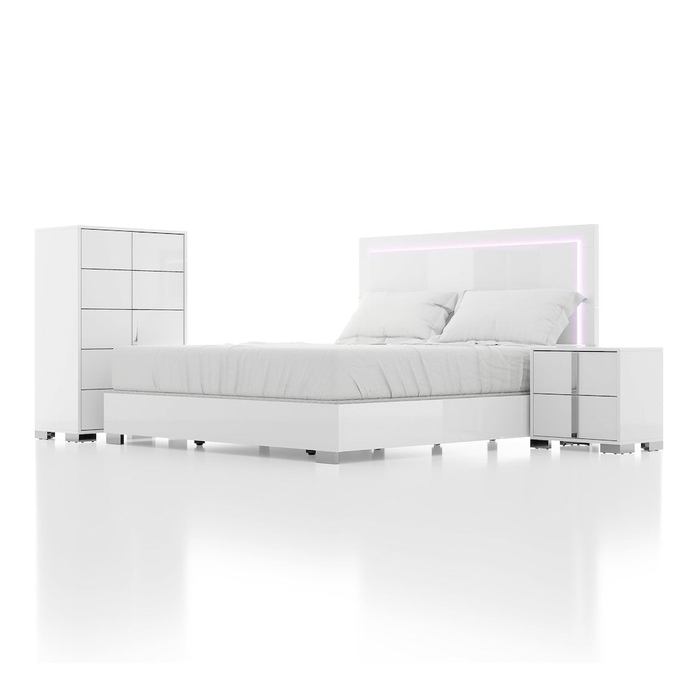 Jiar Modern 3-Piece Panel Bedroom Set with LED on Headboard