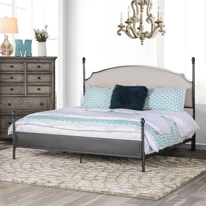Freila Metal Poster Panel Bed in Silver Gun Metal